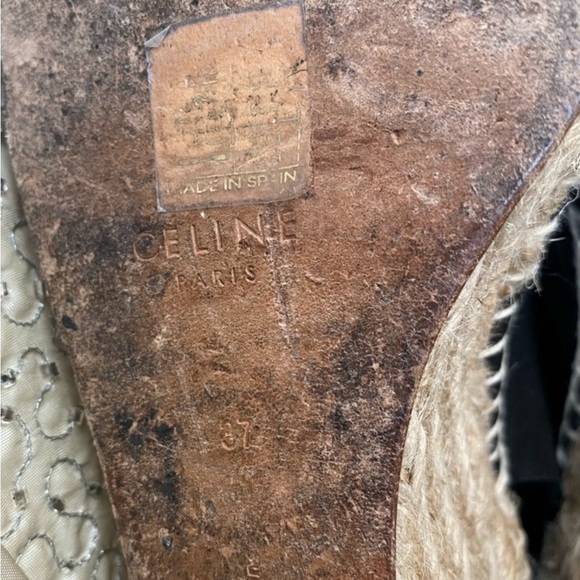 CELINE Black Leather Espadrilles Peep Toe Rope Wedges Size 7 / 37 - Picture 6 of 8